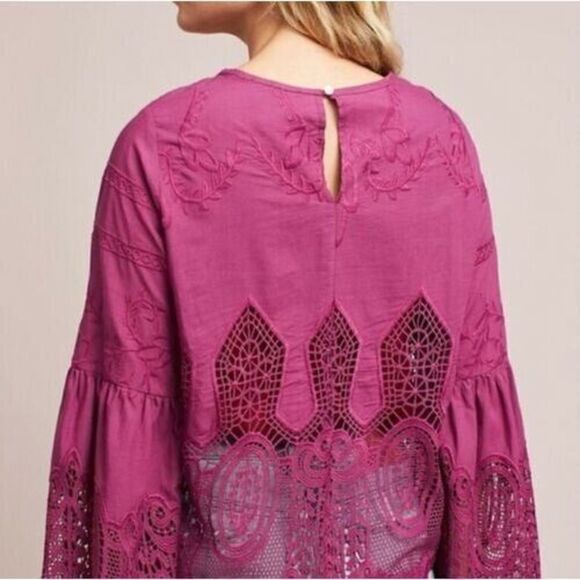Chloe Oliver x Anthropologie Women's Sz XS Purple Lace Embroidered Boho Blouse - Picture 11 of 12